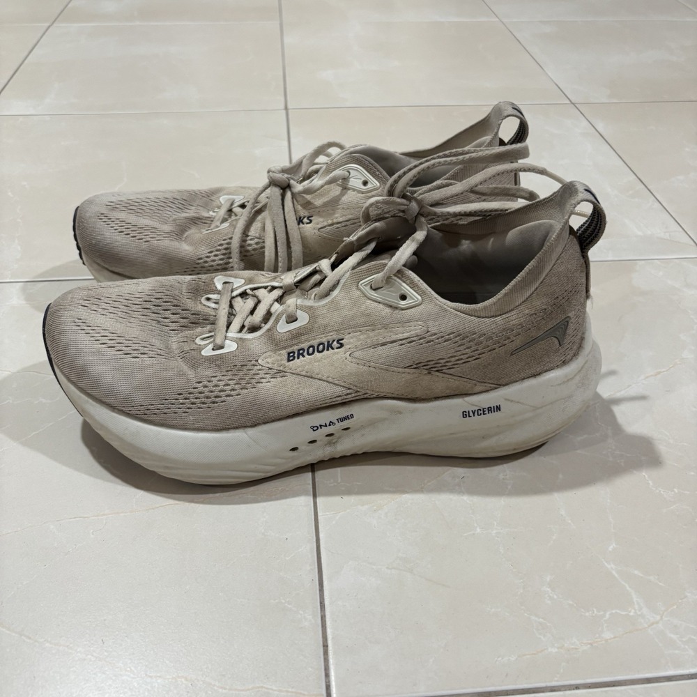 Brooks Glycerin 22 Men's 9 White Cream Tan Running Sneaker Shoes